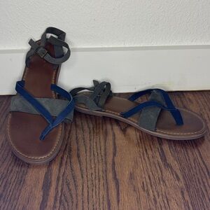 Toms Blue & Gray Suede Sandals, Sz 8